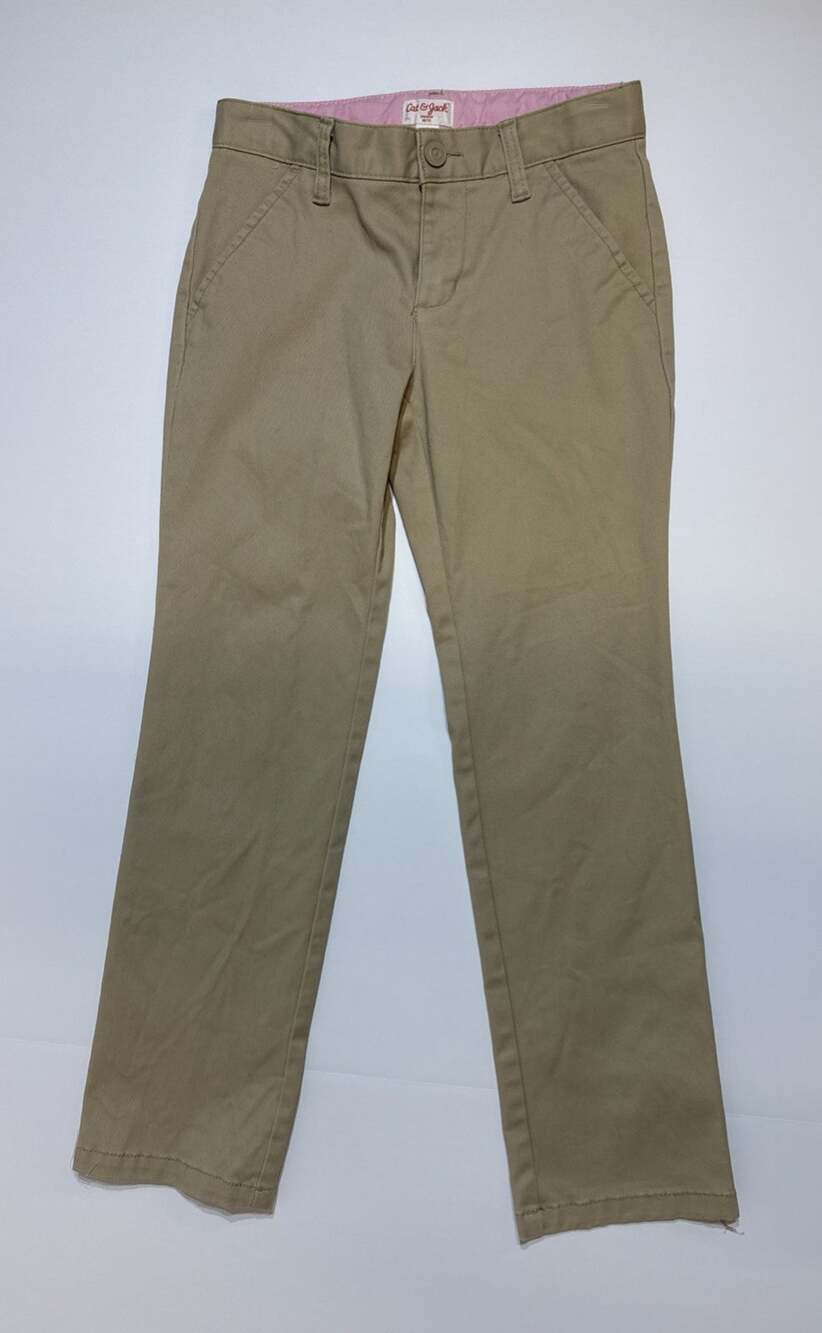 Cat & Jack Girl's Straight Leg Uniform Pants, Tan Khaki, Size 8